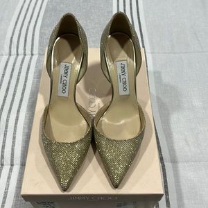 AUTHENTIC JIMMY CHOO ADDISON GLITTER PUMPS SIZE 37.5 85mm